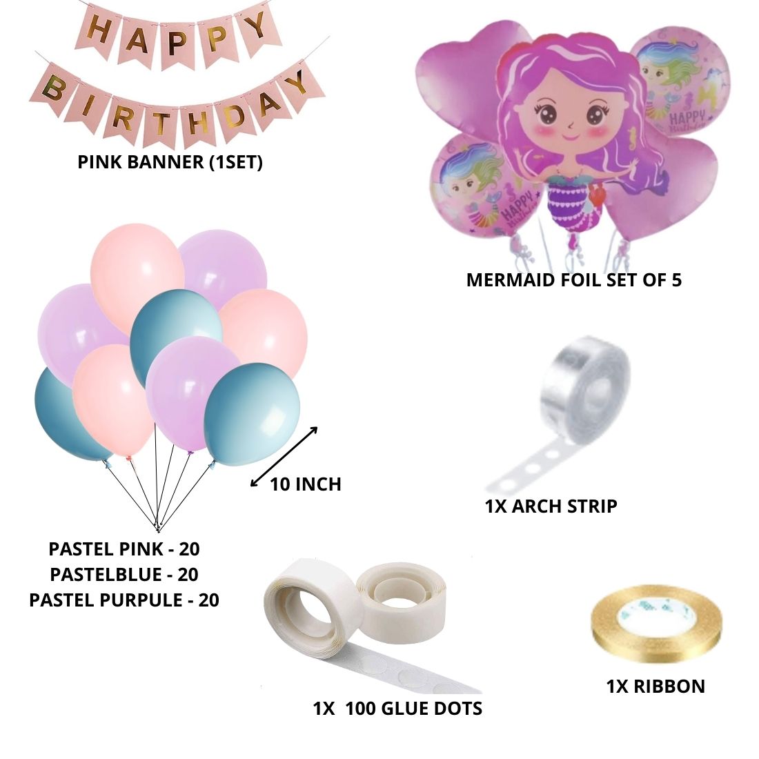 Mermaid Theme Birthday Decoration DIY Kit (69 Pcs)