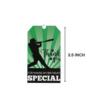 Baseball Theme Birthday Favour Tags (2 x 3.5 inches/250 GSM Cardstock/Black, White, Green & Light Green/30Pcs)