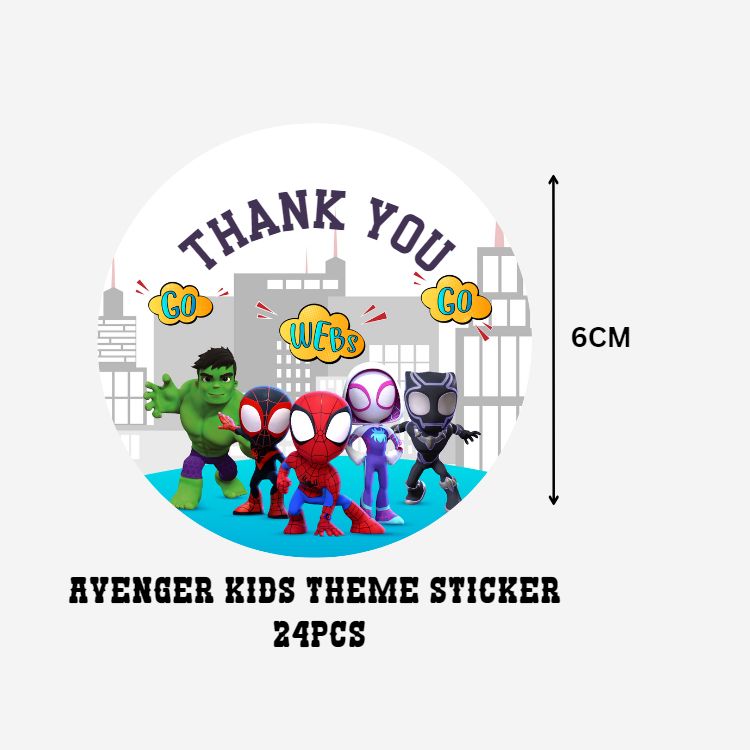 Avenger Kids Theme- Return Gift/birthday decor Thankyou Sticker (6 CM/Sticker/Multicolour/24Pcs)