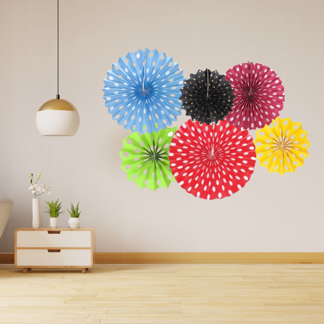 Paper Fan Mix Color Polkadot Decoration for Birthday Decoration, Birthday Party, Wall Decoration, Hanging Decoration