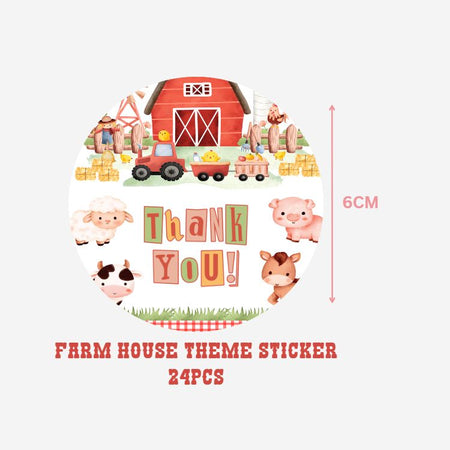 Farm House Theme- Return Gift/birthday decor Thankyou Sticker (6 CM/Sticker/Multicolour/24Pcs)
