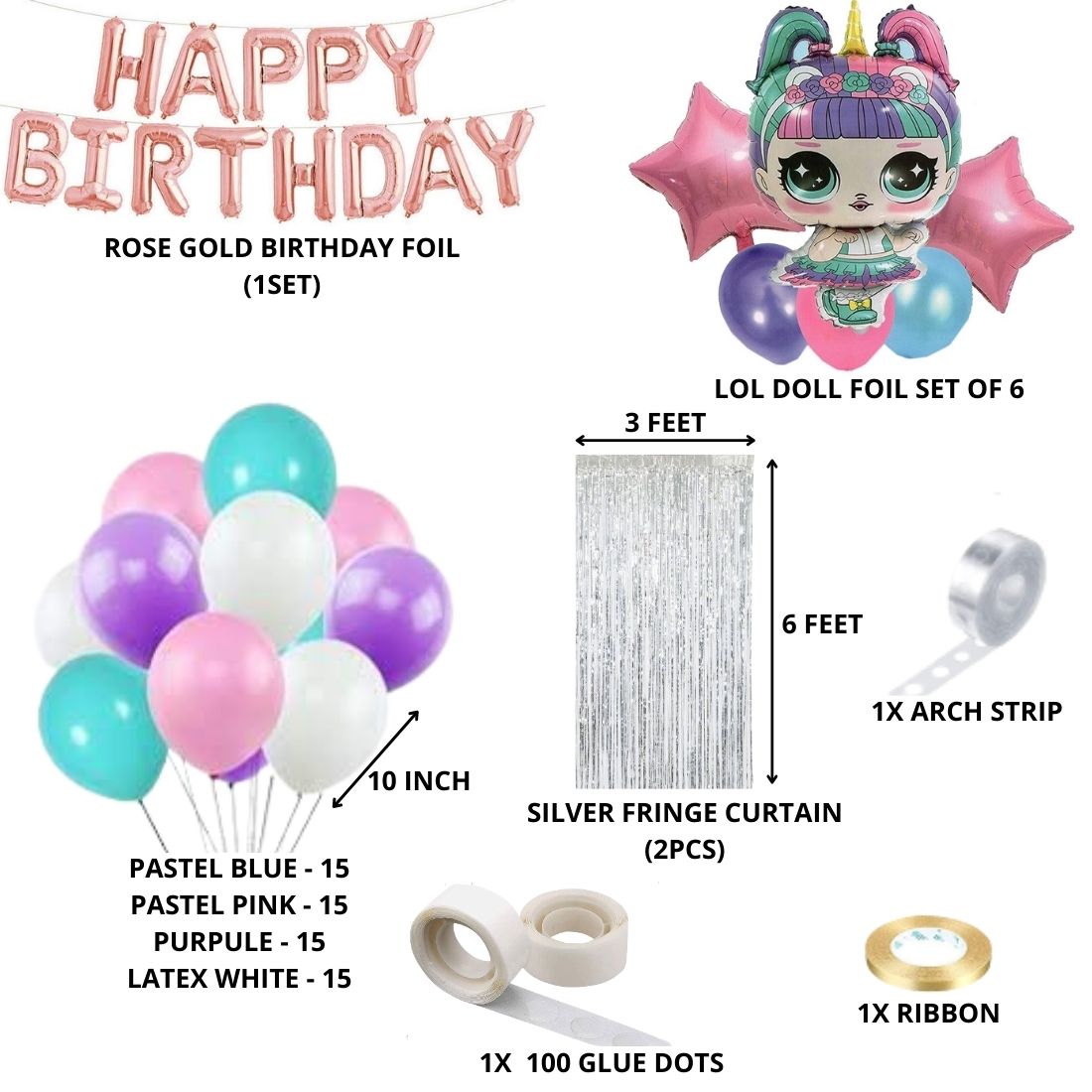 Lol Doll Theme Birthday Decoration DIY Kit (72 Pcs)