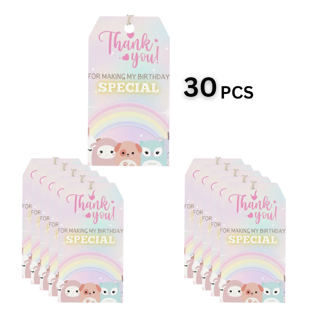 Squish Mallow Theme Birthday Favour Tags (2 x 3.5 inches/250 GSM Cardstock/Mixcolour/30Pcs)