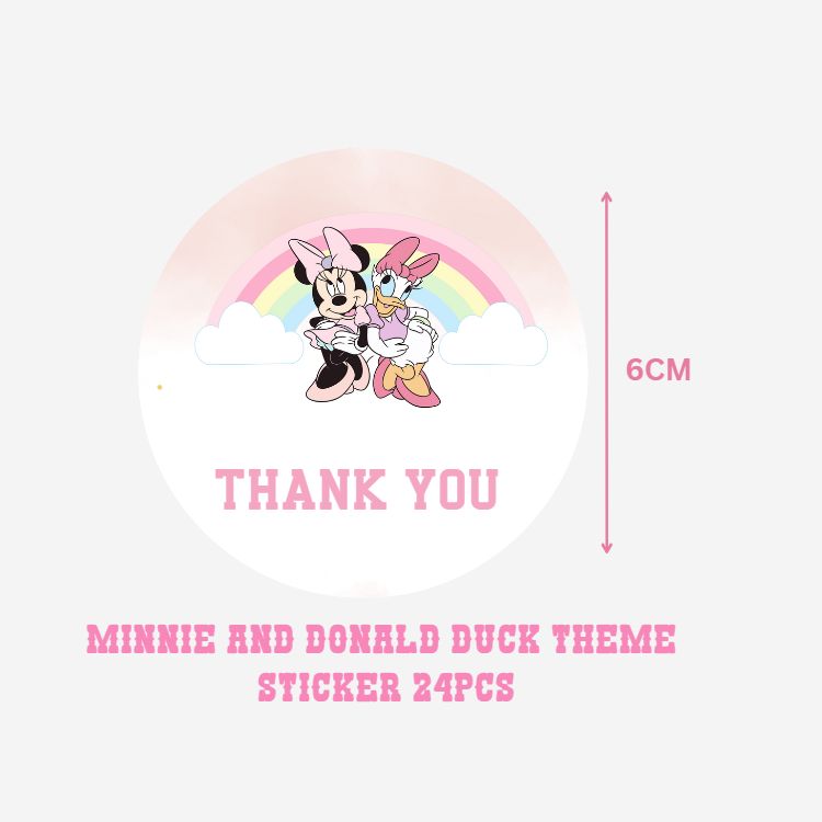 Minnie And Donald Duck Theme- Return Gift/birthday decor Thankyou Sticker (6 CM/Sticker/Multicolour/24Pcs)