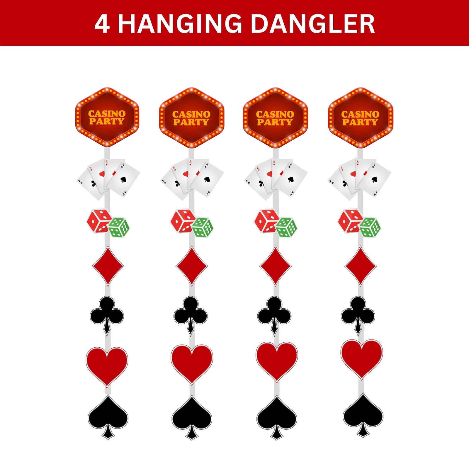 Card Party or Poker Party Dangler/Wall Hanging Decoration – (4 Pieces) - Material-Cardstock