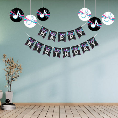 Music Theme Birthday Party Decorations - Banner,& Dangler (6 Inches/250 GSM Cardstock/Mixcolour/19Pcs)