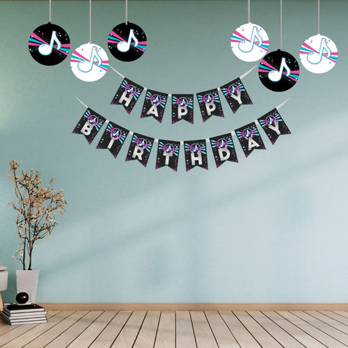 Load image into Gallery viewer, Music Theme Birthday Party Decorations - Banner,&amp; Dangler (6 Inches/250 GSM Cardstock/Mixcolour/19Pcs)
