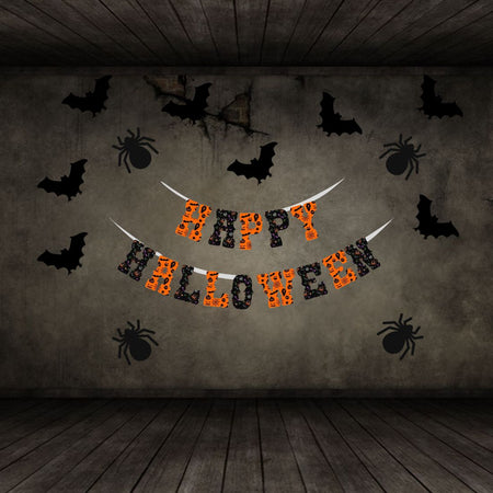 Halloween Banner and Bat ,Spider Cutout - ( 26 Pcs) Material-Cardstock (6 inches/250 GSM Cardstock/Black , Orange)