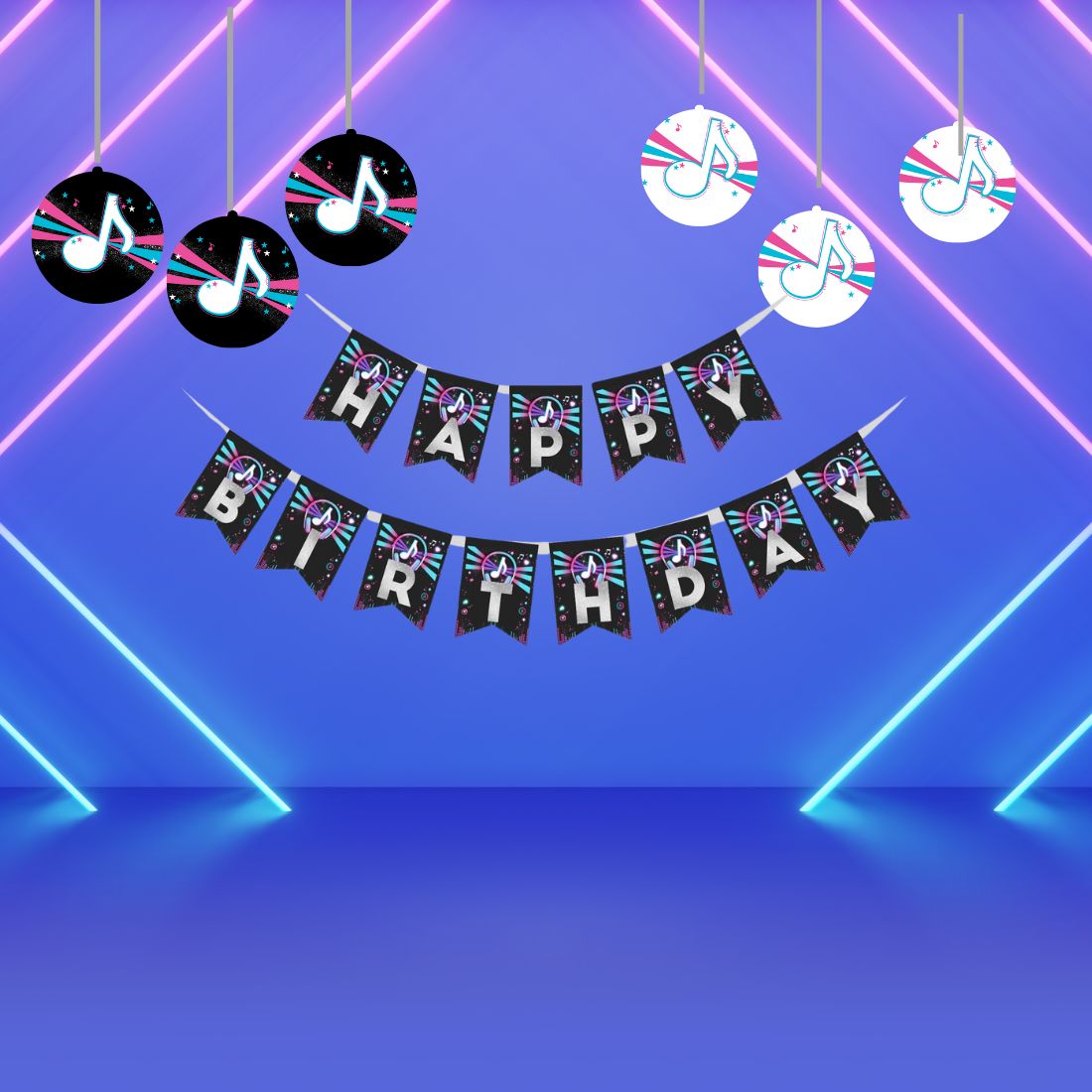 Music Theme Birthday Party Decorations - Banner,& Dangler (6 Inches/250 GSM Cardstock/Mixcolour/19Pcs)