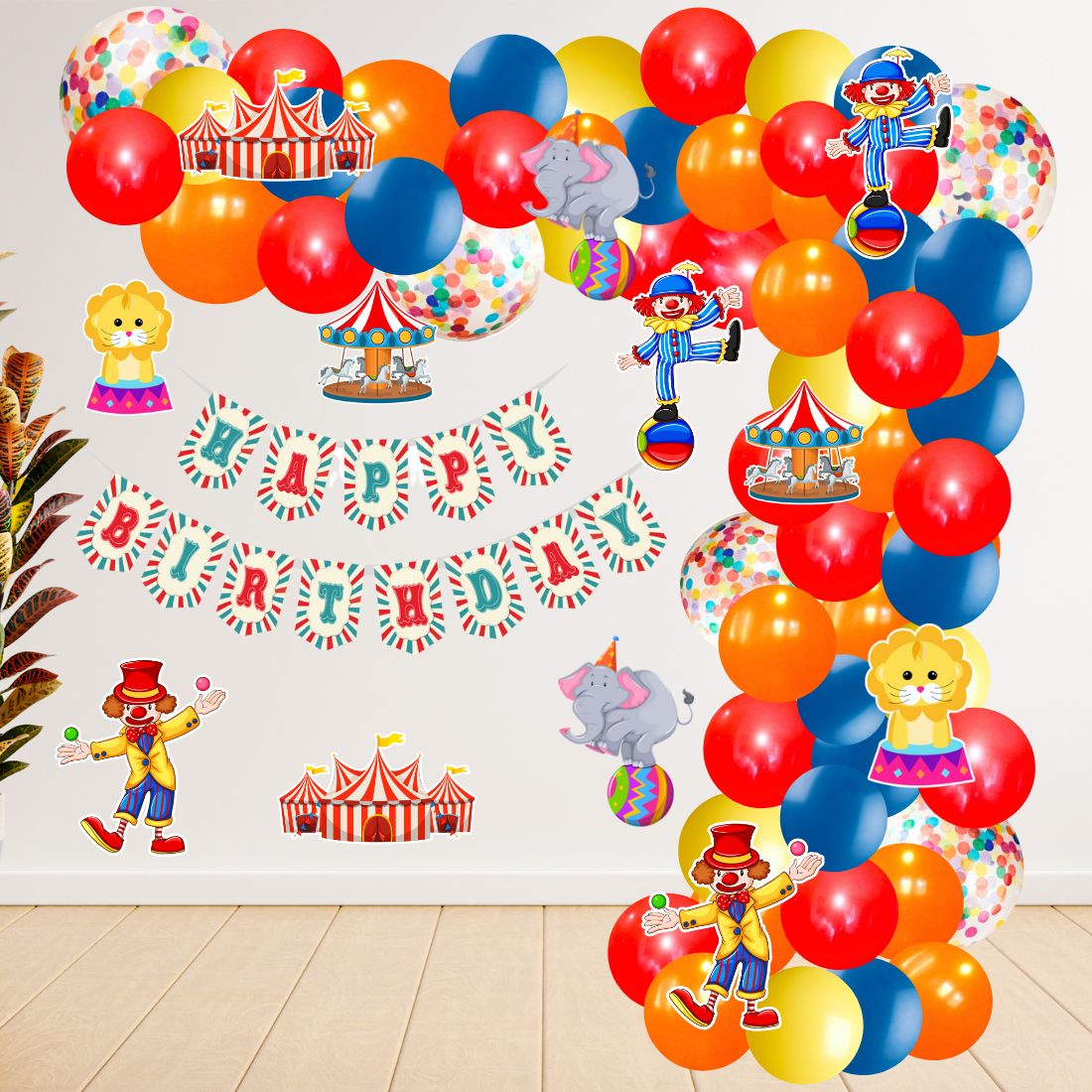 Carnival Theme Model 2 Birthday Kits - (6 Inches/250 GSM Cardstock/Mixcolour/60Pcs)