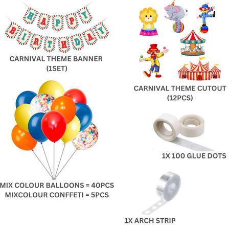 Carnival Theme Model 2 Birthday Kits - (6 Inches/250 GSM Cardstock/Mixcolour/60Pcs)