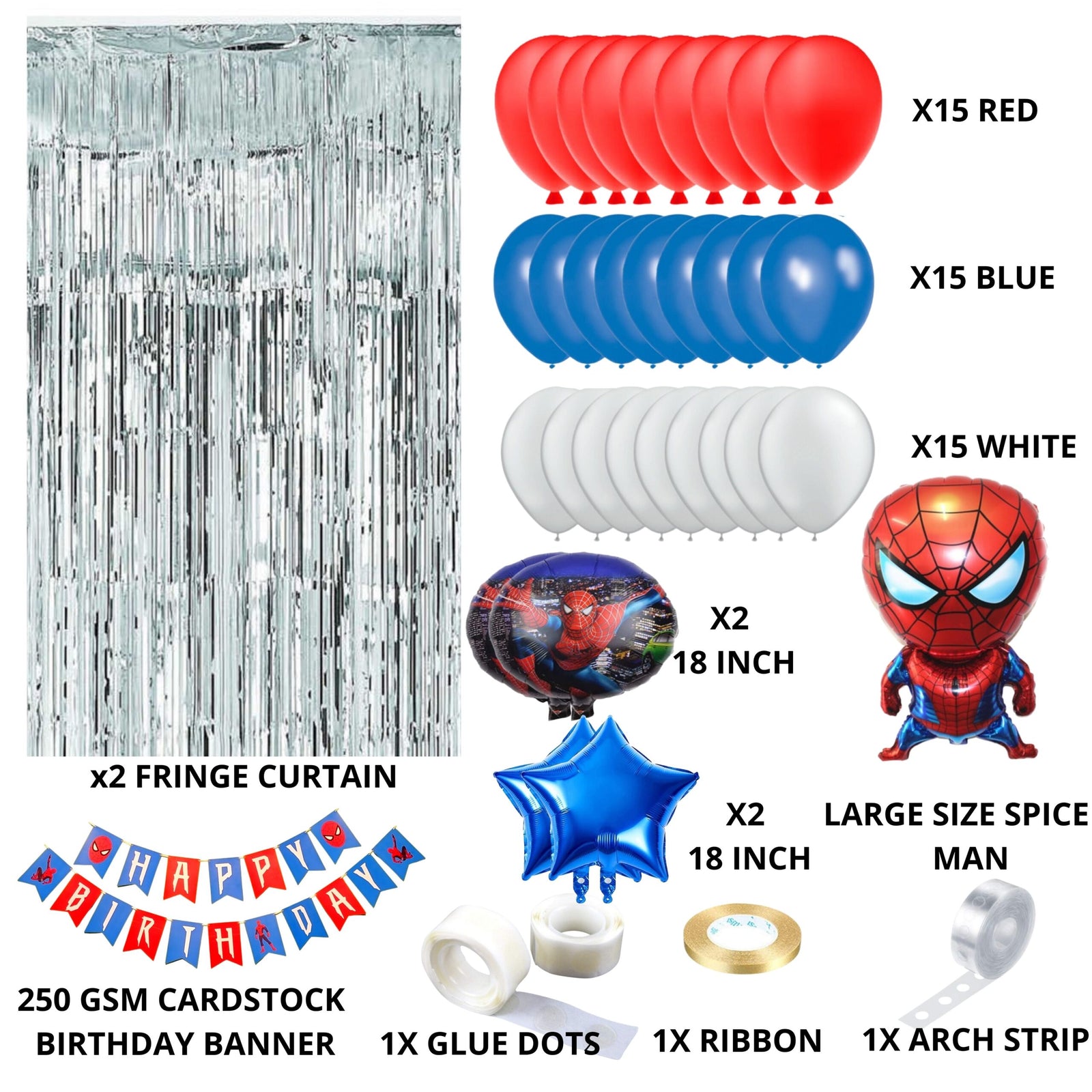 68Pcs Spider Superhero Theme Birthday Decoration for Boys, Spider superhero Foil Balloon & Banner, Red, White & Blue Balloons