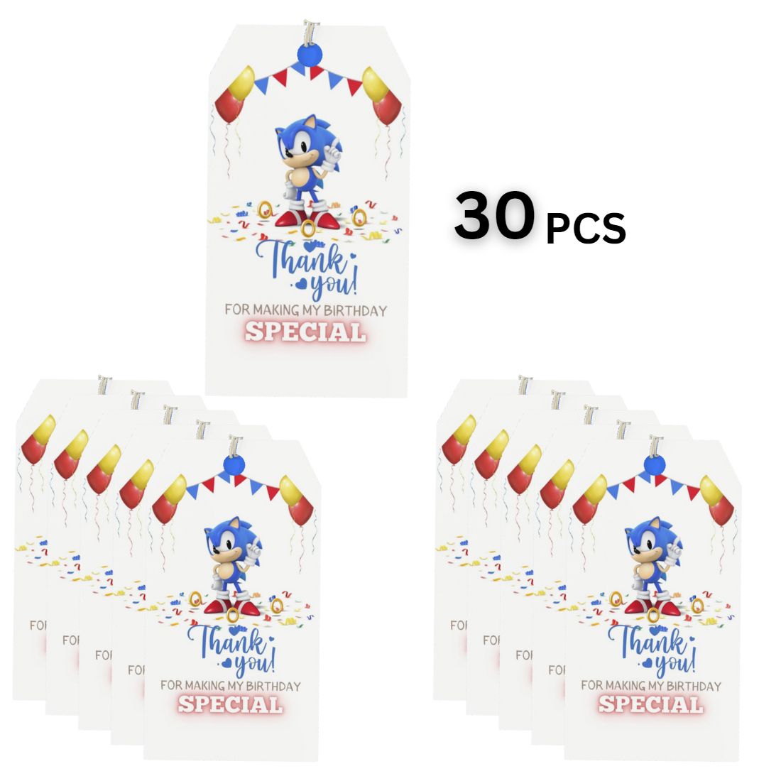 Sonic Theme Birthday Favour Tags (2 x 3.5 inches/250 GSM Cardstock/Mixcolour/30Pcs)