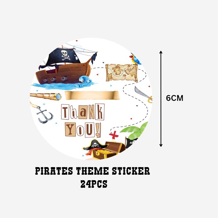 Pirates Theme- Return Gift/birthday decor Thankyou Sticker (6 CM/Sticker/Mixcolour/24Pcs)