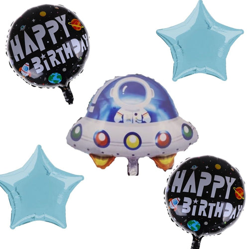 Load image into Gallery viewer, Spaceship Theme Birthday Balloons Kids Decoration, Set of 5 Spaceship Theme Happy Bday Party Decor for Girls &amp; Boys Spaceship (set of 5 )
