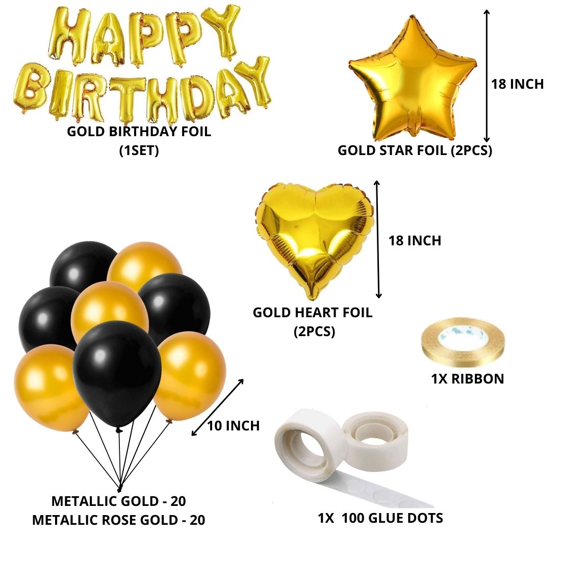 Black and Gold Theme Birthday Decoration DIY Kit (47 Pcs)