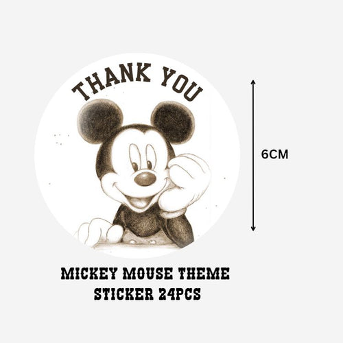 Load image into Gallery viewer, Mickey Mouse Theme- Return Gift/birthday decor Thankyou Sticker (6 CM/Sticker/Black &amp; White/24Pcs)
