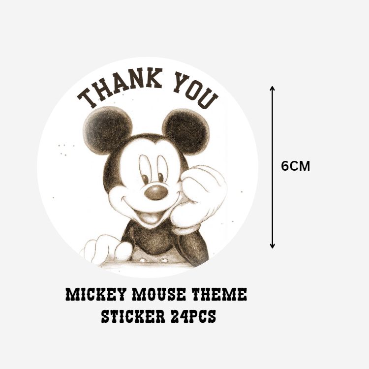 Mickey Mouse Theme- Return Gift/birthday decor Thankyou Sticker (6 CM/Sticker/Black & White/24Pcs)