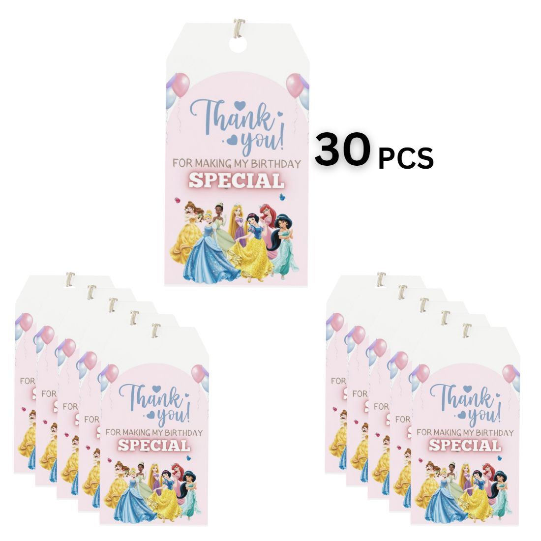 Princess Theme Birthday Favour Tags (2 x 3.5 inches/250 GSM Cardstock/Mixcolour/30Pcs)