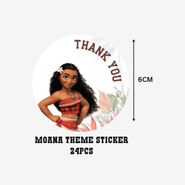 Moana Theme Model 2- Return Gift/birthday decor Thankyou Sticker (6 CM/Sticker/Multicolour/24Pcs)
