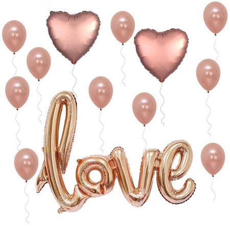 Love Shape Letter Foil Balloon and Rose Gold Metallic Balloons for Birthday Wedding Valentine’s Day Engagement Party Decorations (15 piece)