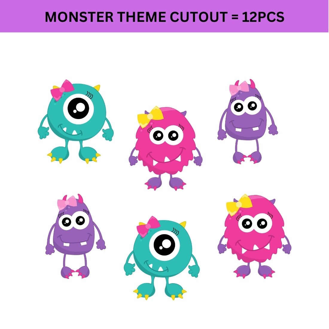 Monster Theme Cutout (6 inches/250 GSM Cardstock/Mixcolour/12Pcs)