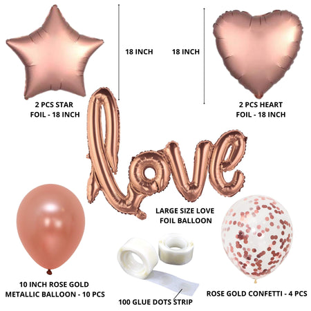 Love Shape Letter Foil Balloon with Rose Gold Confetti and Rose Gold Metallic Balloons for Birthday Wedding Valentine Day Engagement Party (20 piece)
