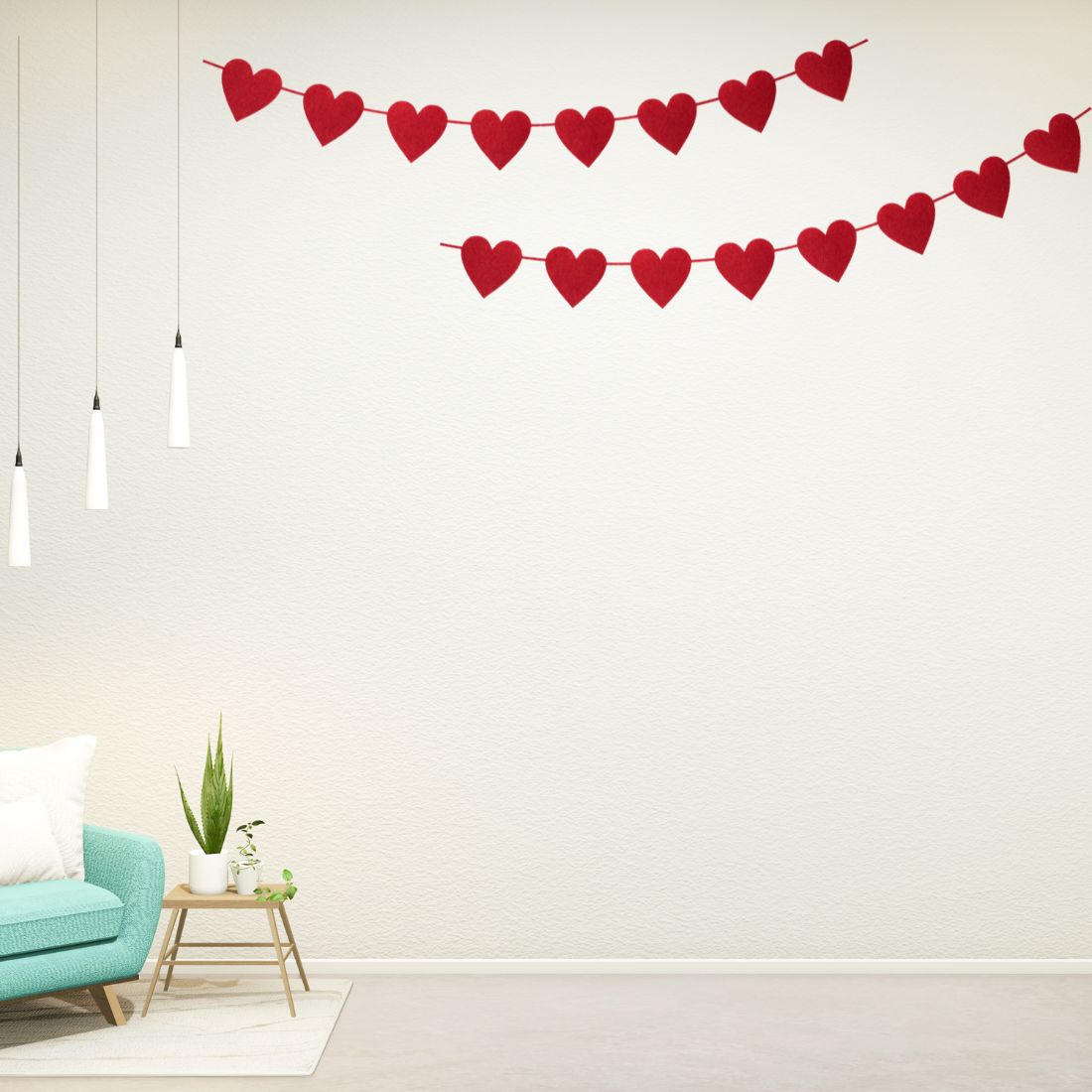 Valentines Day Heart Bunting - (4 Inches/250 GSM Cardstock/Red/24Pcs)