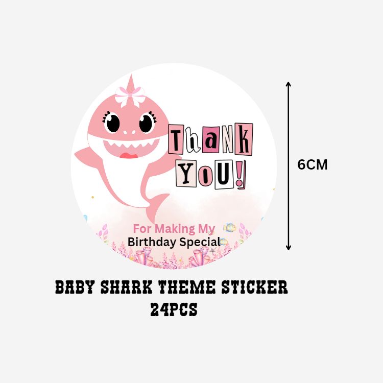 Baby Shark Theme- Return Gift/birthday decor Thankyou Sticker (6 CM/Sticker/Multicolour/24Pcs)