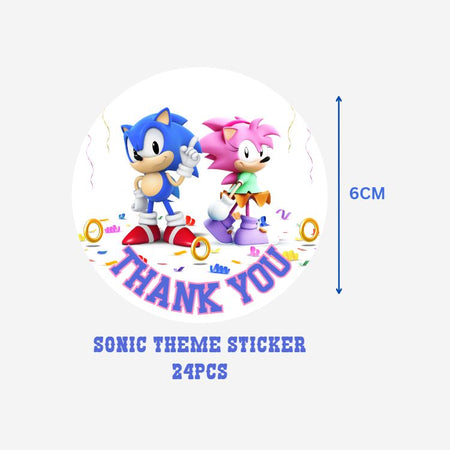 Sonic Theme Model 2- Return Gift/birthday decor Thankyou Sticker (6 CM/Sticker/Multicolour/24Pcs)