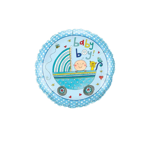 Load image into Gallery viewer, Party Decor Mall – Printed Round Shape Baby Boy Blue Foil Balloon
