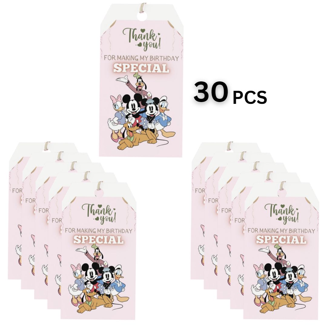 Mickey Club House Theme Birthday Favour Tags (2 x 3.5 inches/250 GSM Cardstock/Mixcolour/30Pcs)