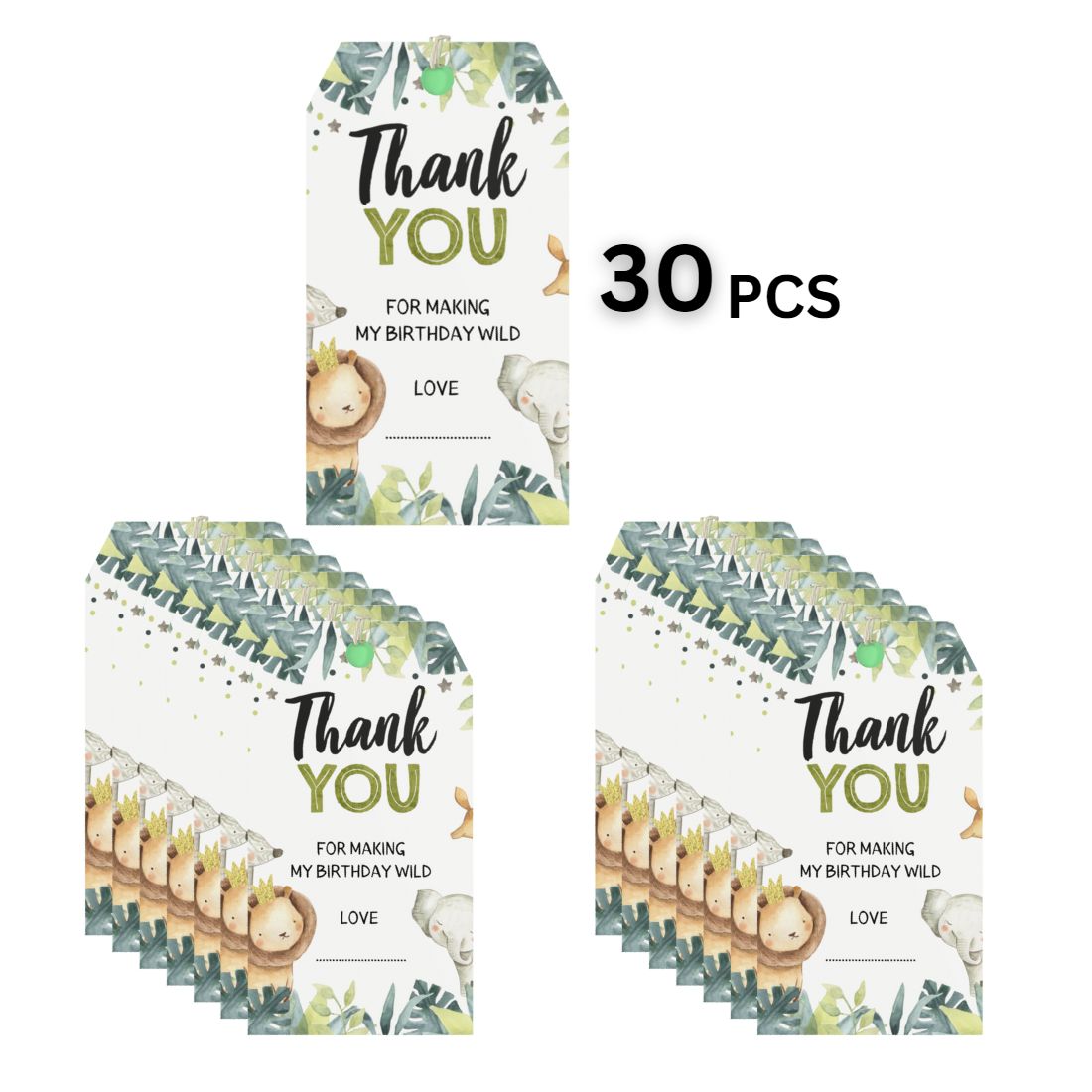 Jungle Theme Birthday Favour Tags - model 1 (2 x 3.5 inches/250 GSM Cardstock/Multicolour/30Pcs)