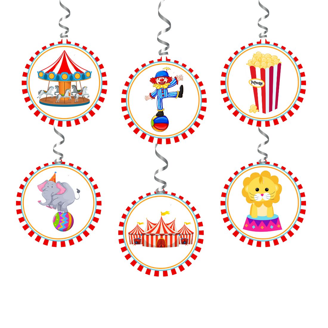 Carnival Dangler/Wall Hanging Birthday Decoration – (6 inches/250 GSM Cardstock/Mixcolour/6Pcs)