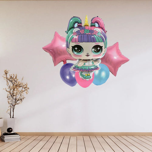 Load image into Gallery viewer, Lol Doll Cartoon Theme Foil Balloon 6 pc Set For Birthday Decoration Pink
