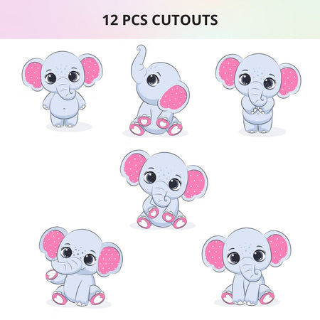 Baby Elephant Girl Cut Outs (12 Pcs)