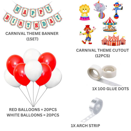 Carnival Theme Birthday Kits (6 Inches/250 GSM Cardstock/Mixcolour/55Pcs)