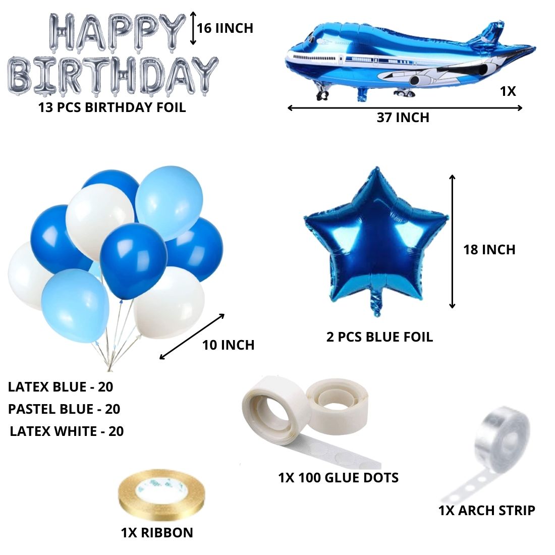 Blue Aeroplane Theme Birthday Balloon Decoration DIY Kit (67 Pcs)
