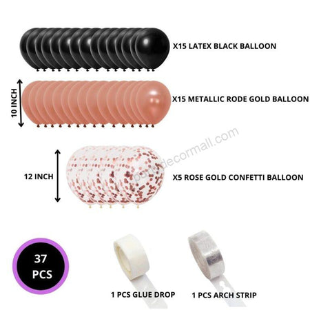 Happy Birthday/ Anniversary Rose Gold and Black Combo kit (37 Pcs)