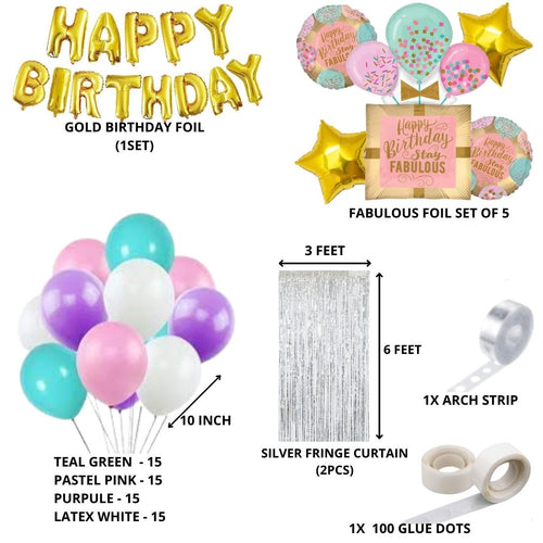 Load image into Gallery viewer, Stay Fabulous Birthday Decoration Kit W Fringe Curtain(82 Pieces)
