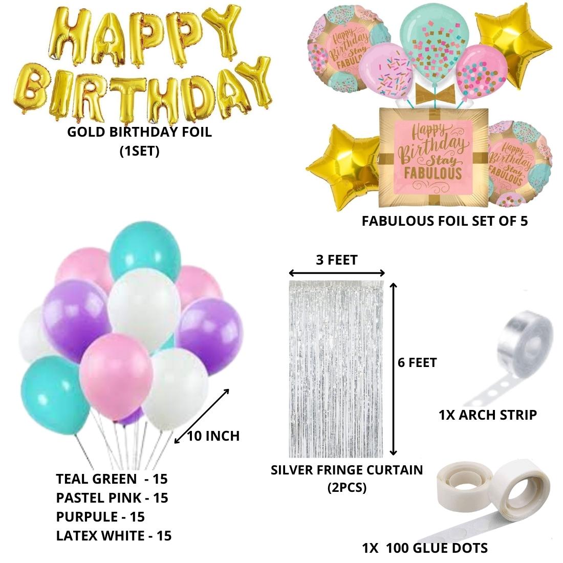 Stay Fabulous Birthday Decoration Kit W Fringe Curtain(82 Pieces)