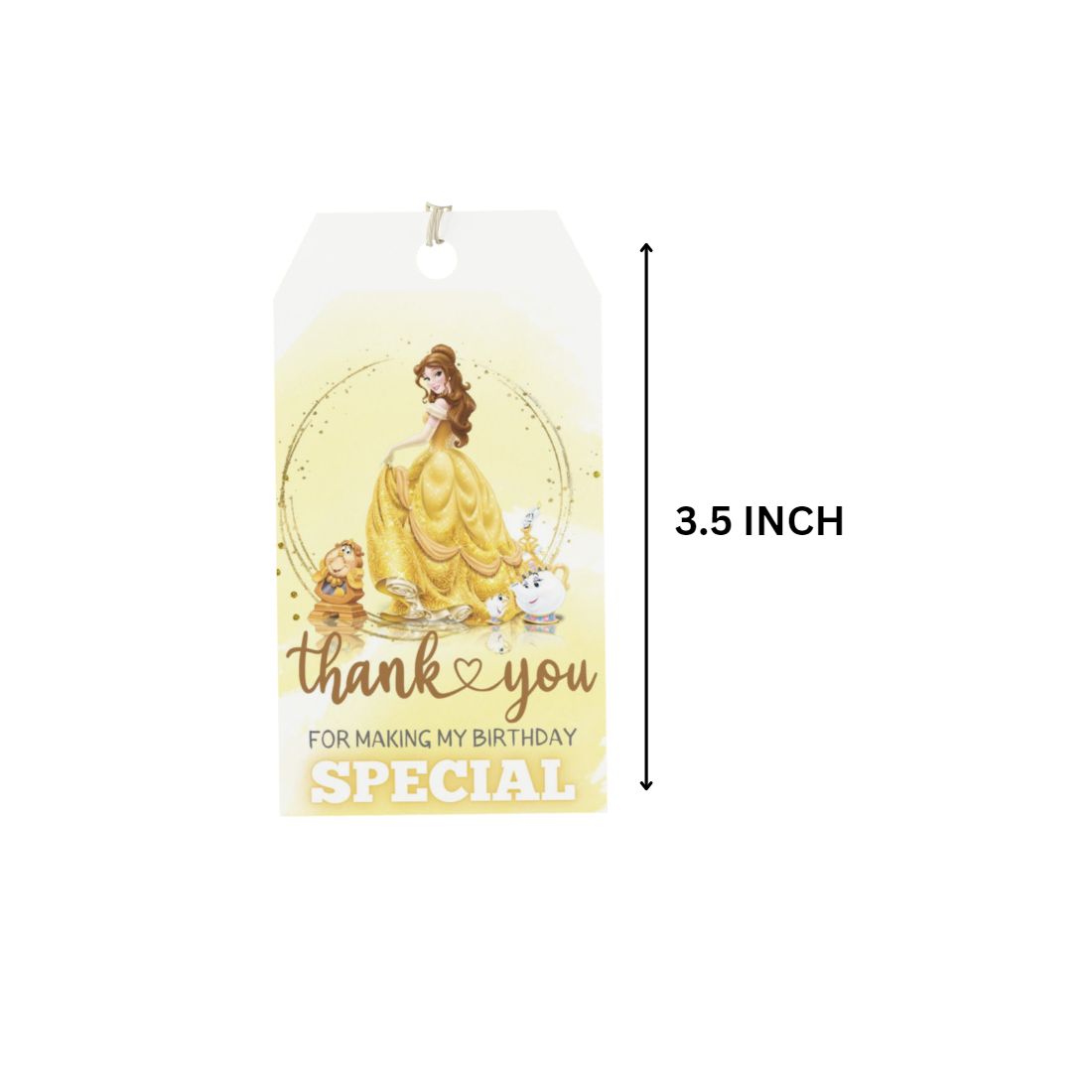 Belle Princess Theme Birthday Favour Tags (2 x 3.5 inches/250 GSM Cardstock/Yellow, Brown, & White/30Pcs)