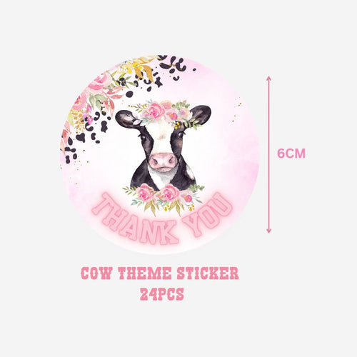 Load image into Gallery viewer, Cow Theme- Return Gift/birthday decor Thankyou Sticker (6 CM/Sticker/Multicolour/24Pcs)
