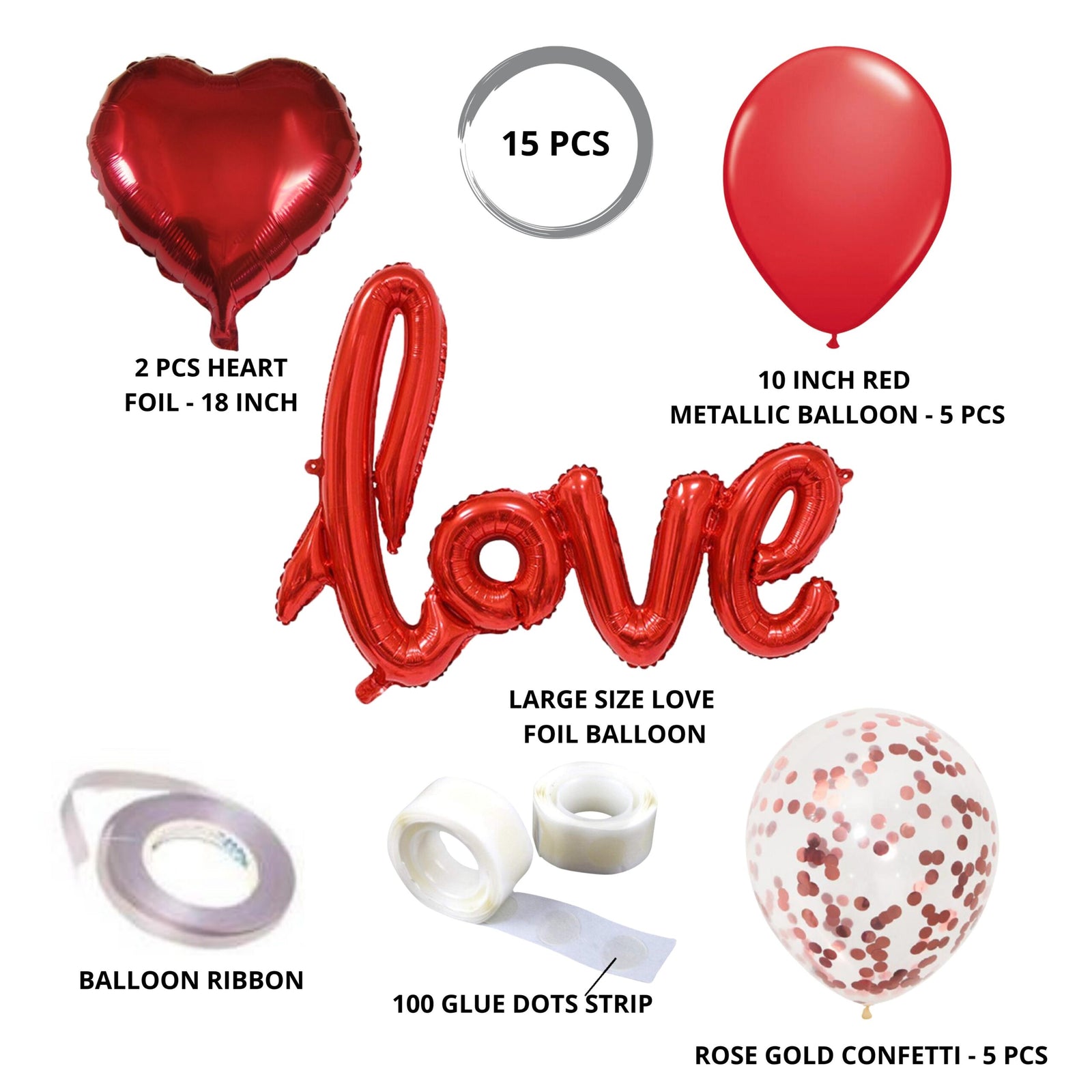 Red Love Shape Letter Foil Balloon for Birthday Wedding Valentine’s Day Engagement Party Decorations (15 piece)