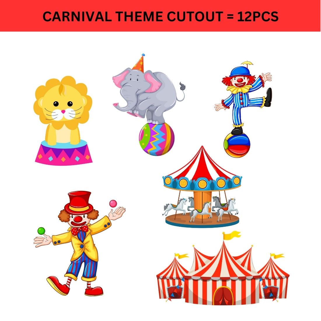 Carnival Theme Birthday Kits (6 Inches/250 GSM Cardstock/Mixcolour/55Pcs)