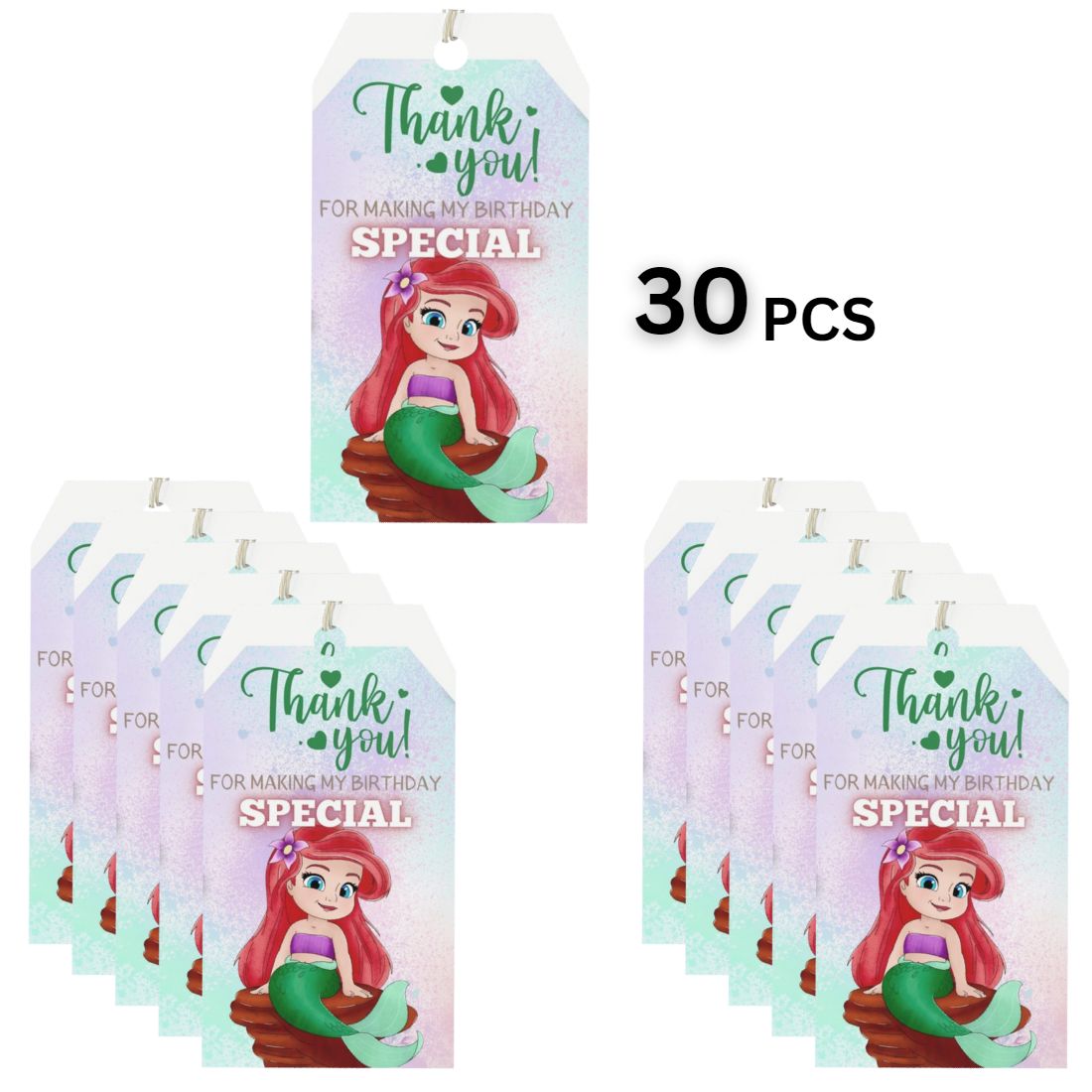 Little Mermaid Theme Birthday Favour Tags (2 x 3.5 inches/250 GSM Cardstock/Mixcolour/30Pcs)