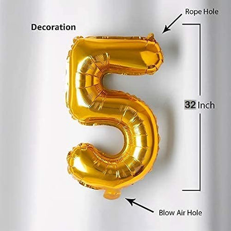 32 Inches Number Foil Balloon, Gold Color, Number 5