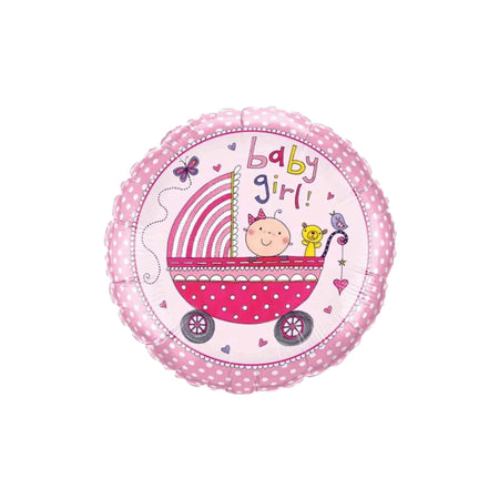 Party Decor Mall – Printed Round Shape Baby Girl Pink Foil Balloon