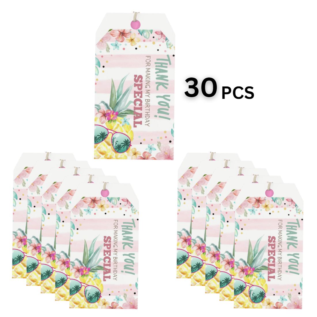 Hawaiin Theme Birthday Favour Tags (2 x 3.5 inches/250 GSM Cardstock/Mixcolour/30Pcs)