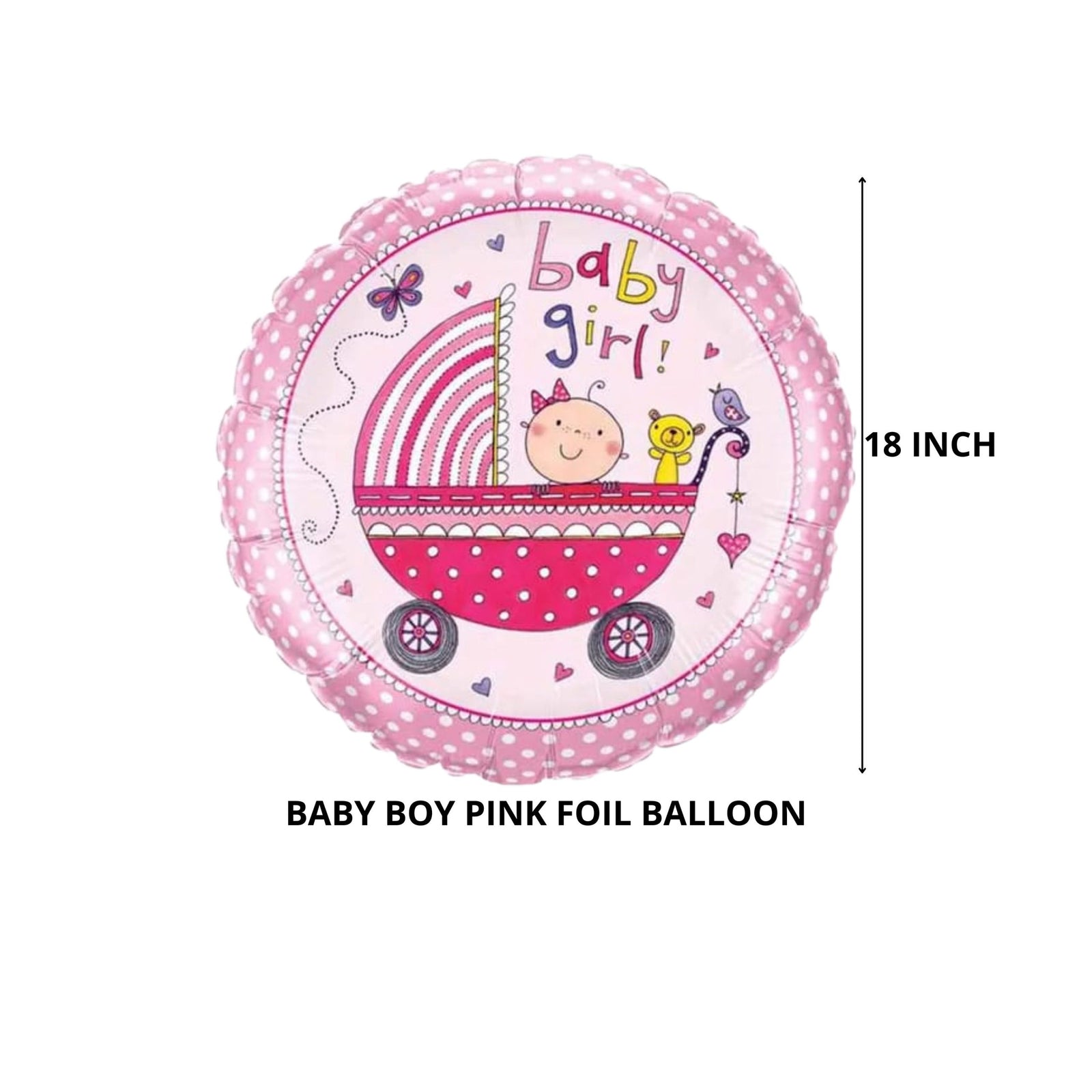 Party Decor Mall – Printed Round Shape Baby Girl Pink Foil Balloon